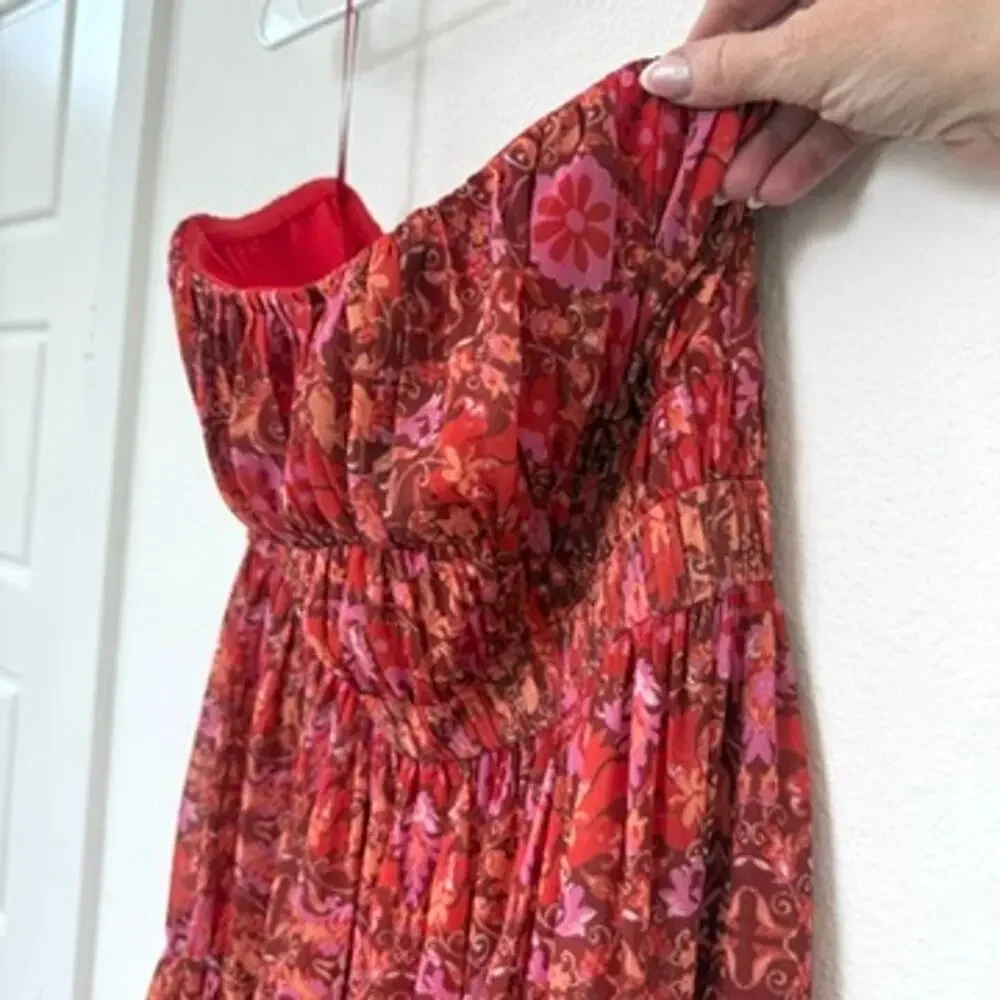 AMUR Strapless Maxi Dress Red Kaleidoscope Paisley NWT Sustainable Size 10 - Picture 5 of 10